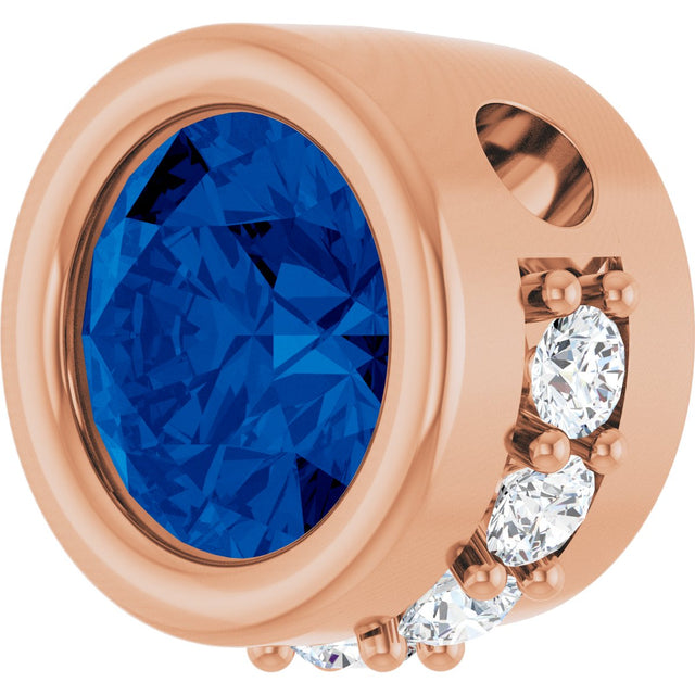 14K Gold Round Natural Blue Sapphire Accented Bezel-Set Necklace or Pendant - Rose Gold - view 2