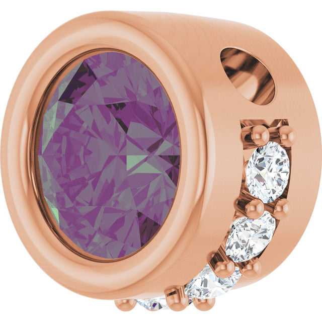 14K Gold Round Lab-Grown Alexandrite Accented Bezel-Set Necklace or Pendant - Rose Gold - view 2