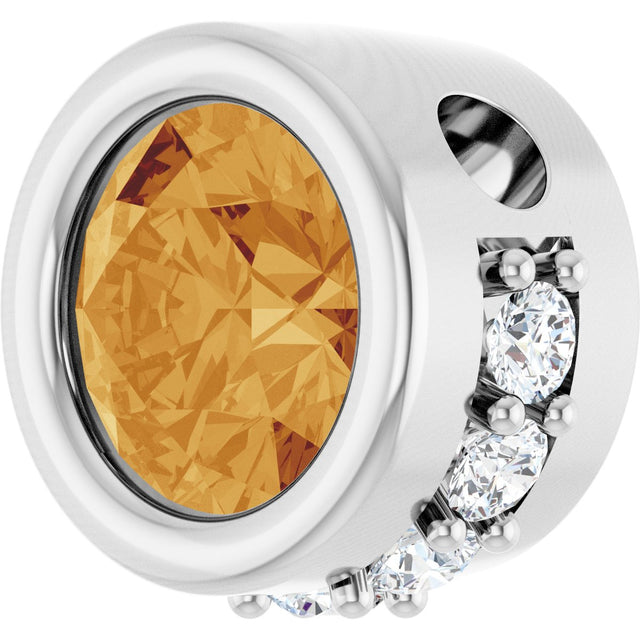 Platinum Round Natural Citrine Accented Bezel-Set Necklace or Pendant - view 2