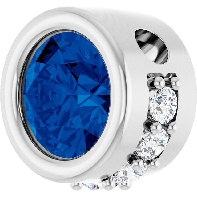 14K Gold Round Natural Blue Sapphire Accented Bezel-Set Necklace or Pendant - White Gold - view 2