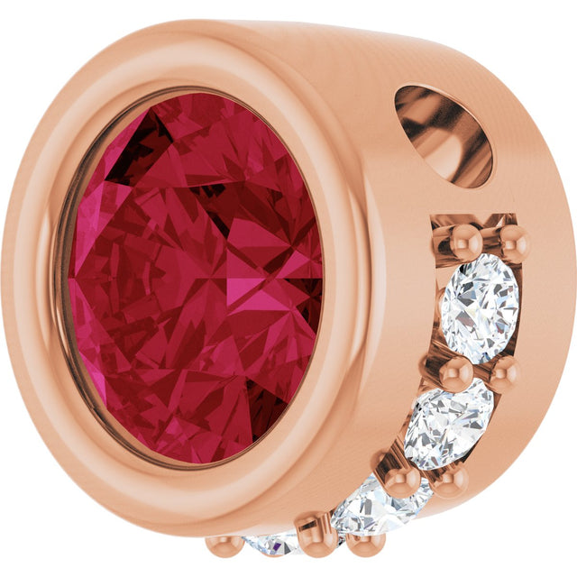 14K Gold Round Natural Ruby Accented Bezel-Set Necklace or Pendant - Rose Gold - view 2