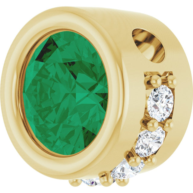 14K Gold Round Lab-Grown Emerald Accented Bezel-Set Necklace or Pendant - Yellow Gold - view 2