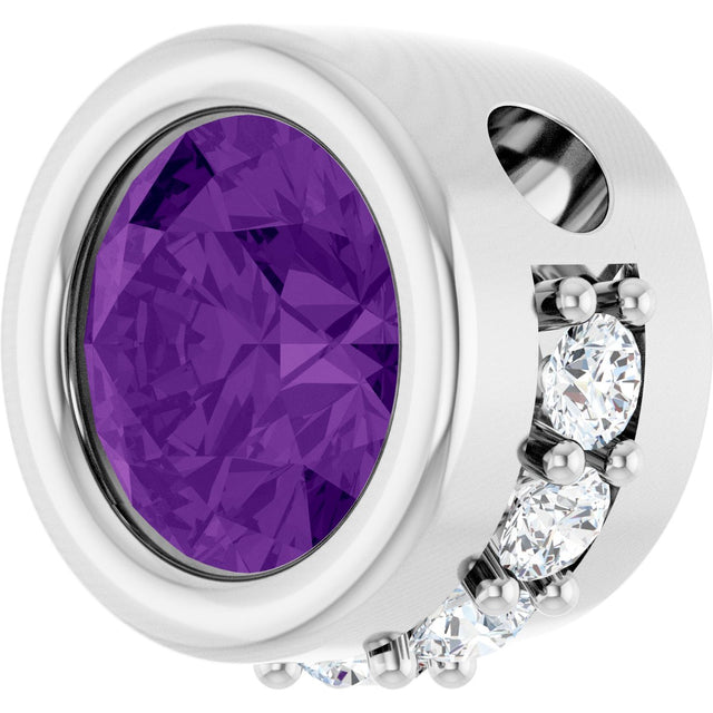 Platinum Round Natural Amethyst Accented Bezel-Set Necklace or Pendant - view 2