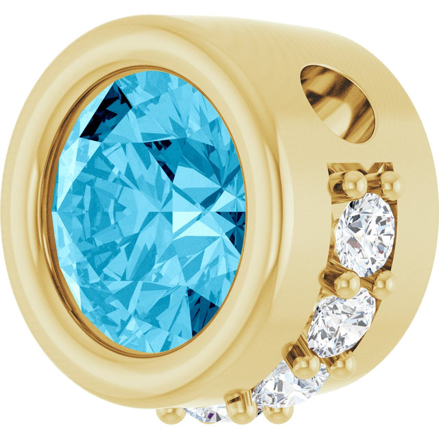 14K Gold Round Natural Aquamarine Accented Bezel-Set Necklace or Pendant - Yellow Gold - view 2