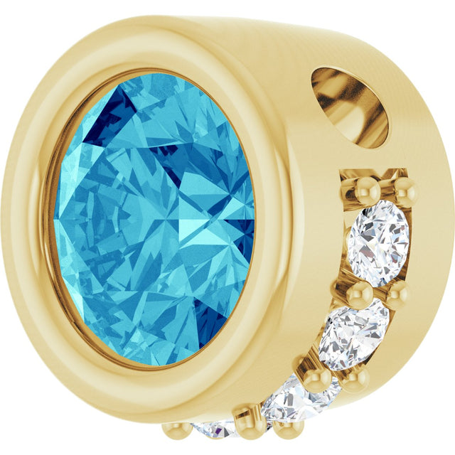 14K Gold Round Natural Blue Zircon Accented Bezel-Set Necklace or Pendant - Yellow Gold - view 2