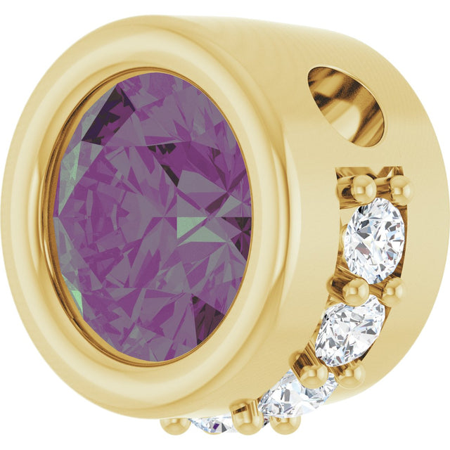 14K Gold Round Lab-Grown Alexandrite Accented Bezel-Set Necklace or Pendant - Yellow Gold - view 2