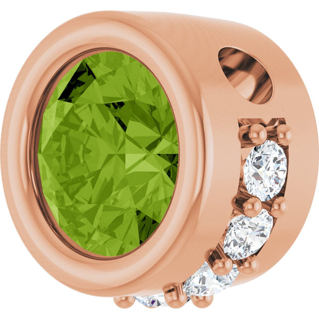 14K Gold Round Natural Peridot Accented Bezel-Set Necklace or Pendant - Rose Gold - view 2