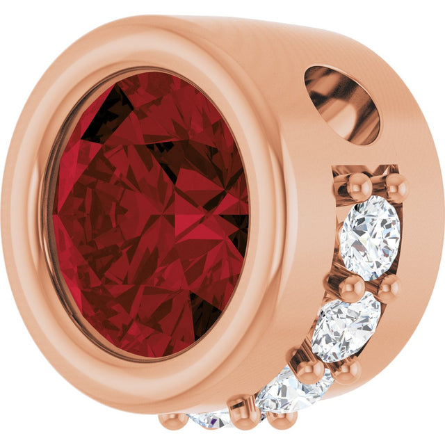 14K Gold Round Natural Mozambique Garnet Accented Bezel-Set Necklace or Pendant - Rose Gold - view 2