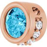 14K Gold Round Natural Aquamarine Accented Bezel-Set Necklace or Pendant - Rose Gold - view 2
