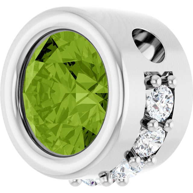 Platinum Round Natural Peridot Accented Bezel-Set Necklace or Pendant - view 2