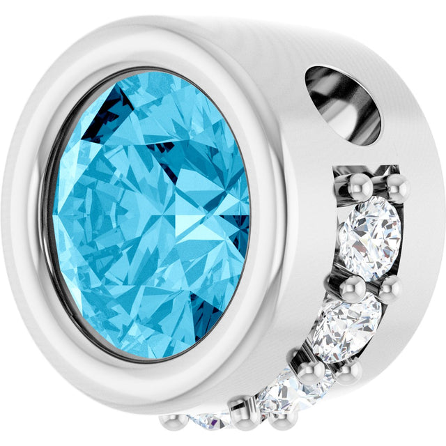 Platinum Round Natural Aquamarine Accented Bezel-Set Necklace or Pendant - view 2
