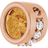 14K Gold Round Natural Citrine Accented Bezel-Set Necklace or Pendant - Rose Gold - view 2