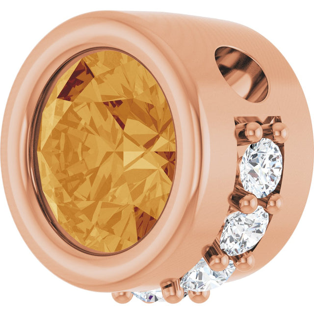 14K Gold Round Natural Citrine Accented Bezel-Set Necklace or Pendant - Rose Gold - view 2
