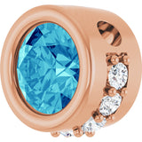 14K Gold Round Natural Blue Zircon Accented Bezel-Set Necklace or Pendant - Rose Gold - view 2