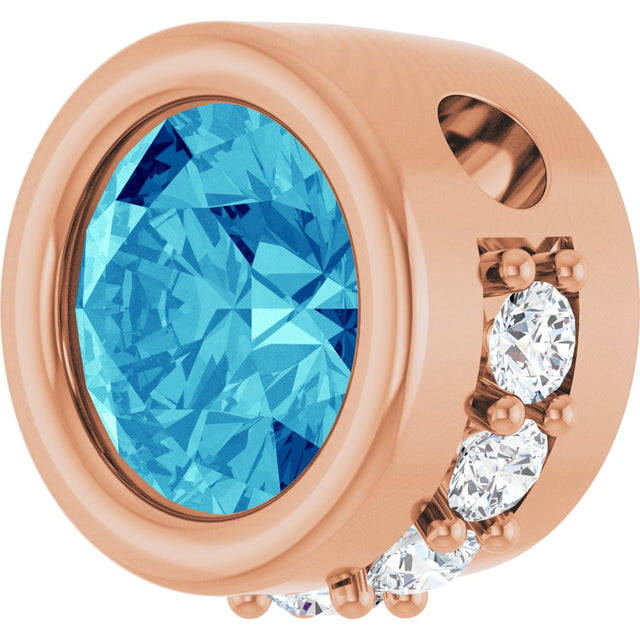 14K Gold Round Natural Blue Zircon Accented Bezel-Set Necklace or Pendant - Rose Gold - view 2