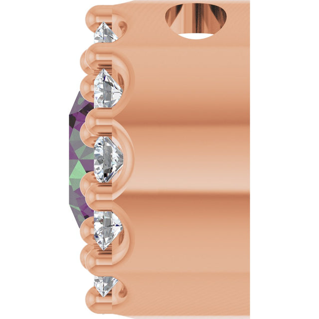 14K Gold Round Natural Alexandrite Halo-Style Pendant - Rose Gold - view 3