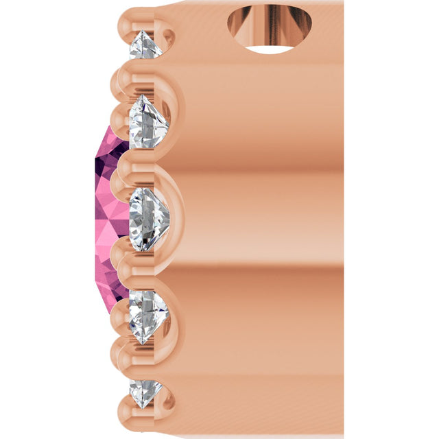 14K Gold Round Natural Pink Tourmaline Halo-Style Pendant - Rose Gold - view 3