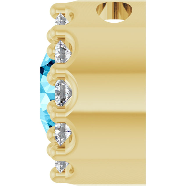 14K Gold Round Natural Aquamarine Halo-Style Pendant - Yellow Gold - view 3