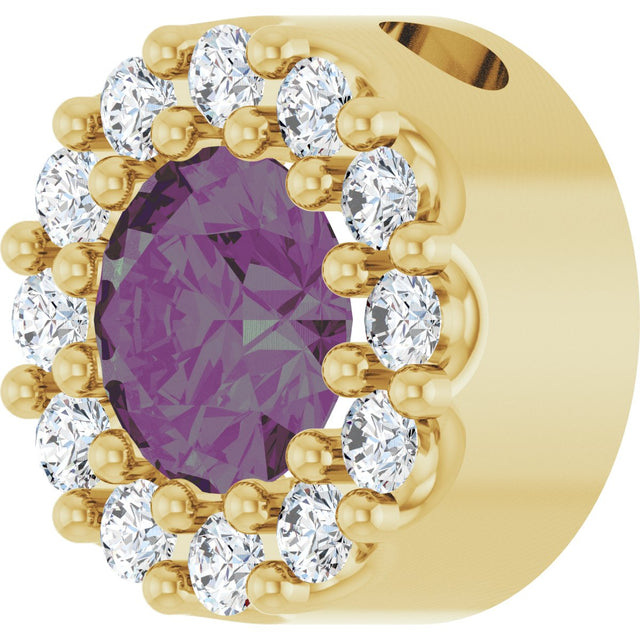14K Gold Round Natural Alexandrite Halo-Style Pendant - Yellow Gold - view 2