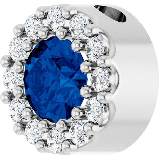14K Gold Round Lab-Grown Blue Sapphire Halo-Style Pendant – up to 1/10 CTW - White Gold - view 2
