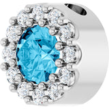 14K Gold Round Natural Aquamarine Halo-Style Pendant - White Gold - view 2