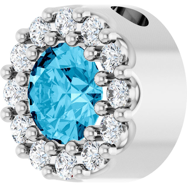 Platinum Round Natural Aquamarine Halo-Style Pendant - view 2