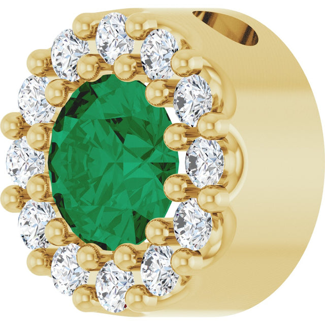 14K Gold Round Lab-Grown Emerald Halo-Style Pendant – up to 1/10 CTW - Yellow Gold - view 2