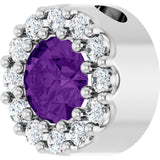14K Gold Round Natural Amethyst Halo-Style Pendant - White Gold - view 2