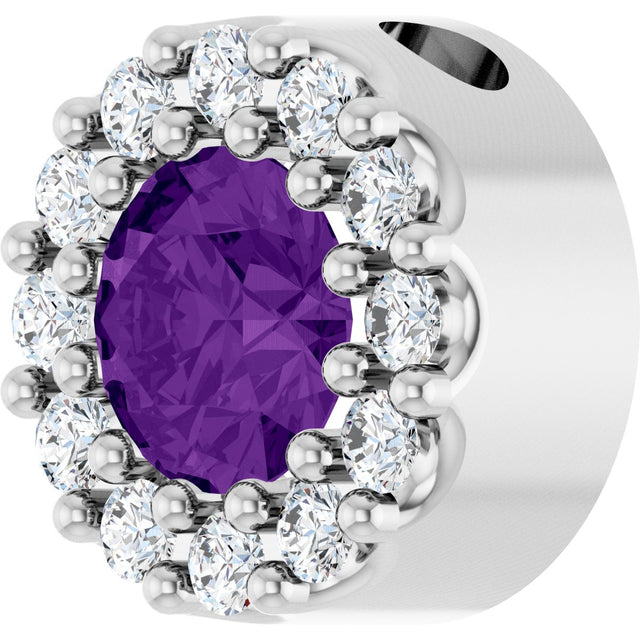14K Gold Round Natural Amethyst Halo-Style Pendant - White Gold - view 2
