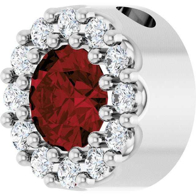 14K Gold Round Natural Mozambique Garnet Halo-Style Pendant - White Gold - view 2