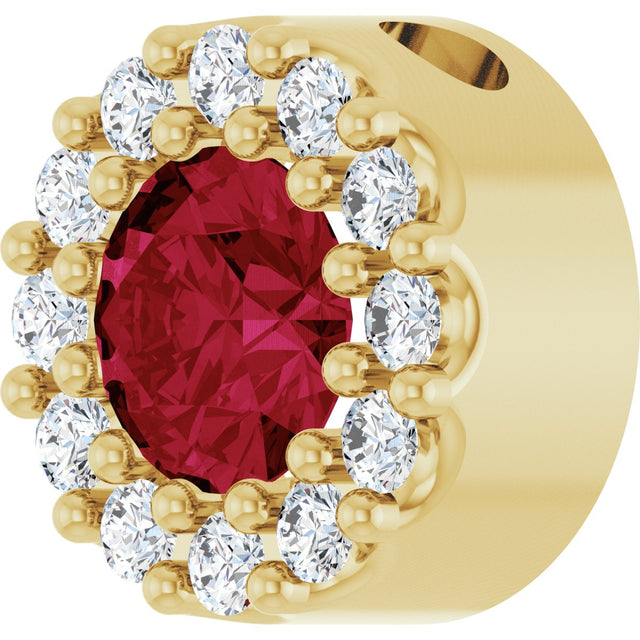 14K Gold Round Natural Ruby Halo-Style Pendant – up to 1/10 CTW - Yellow Gold - view 2