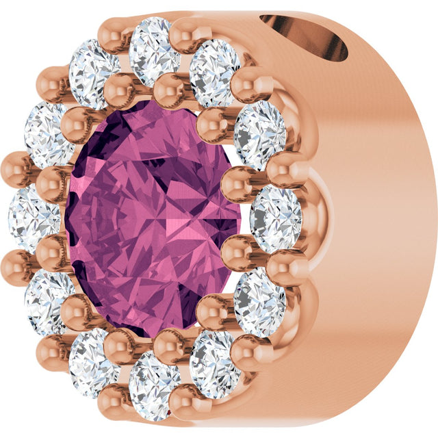 14K Gold Round Natural Pink Tourmaline Halo-Style Pendant - Rose Gold - view 2