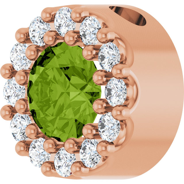 14K Gold Round Natural Peridot Halo-Style Pendant - Rose Gold - view 2