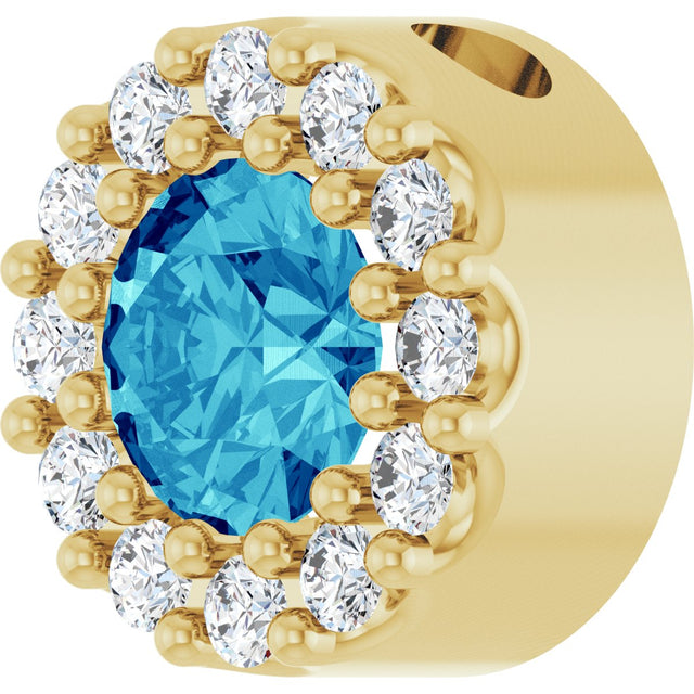 14K Gold Round Natural Blue Zircon Halo-Style Pendant - Yellow Gold - view 2