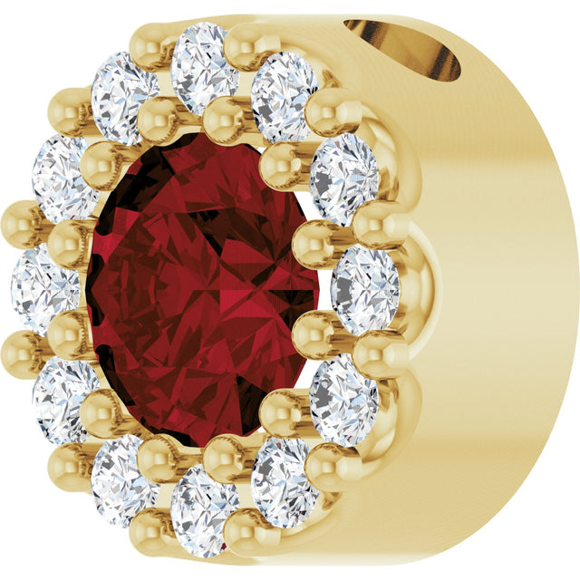 14K Gold Round Natural Mozambique Garnet Halo-Style Pendant - Yellow Gold - view 2