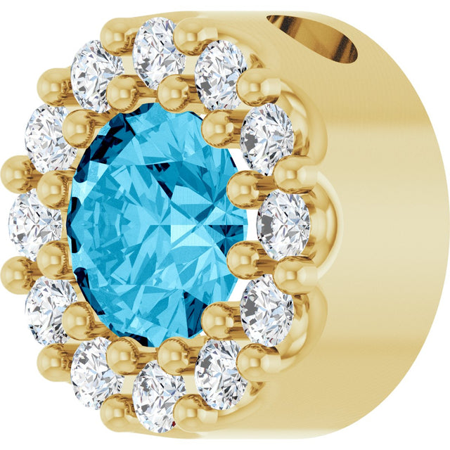 14K Gold Round Natural Aquamarine Halo-Style Pendant - Yellow Gold - view 2
