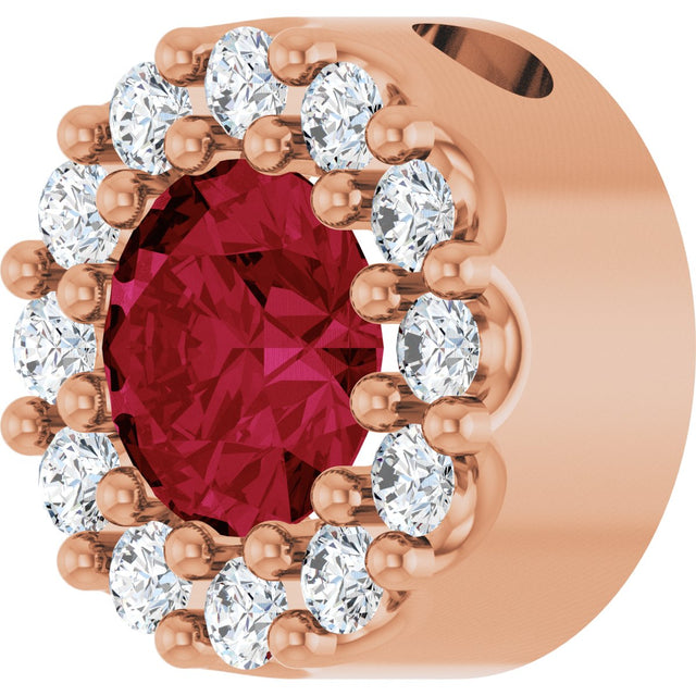 14K Gold Round Lab-Grown Ruby Halo-Style Pendant – up to 0.08 CTW - Rose Gold - view 2