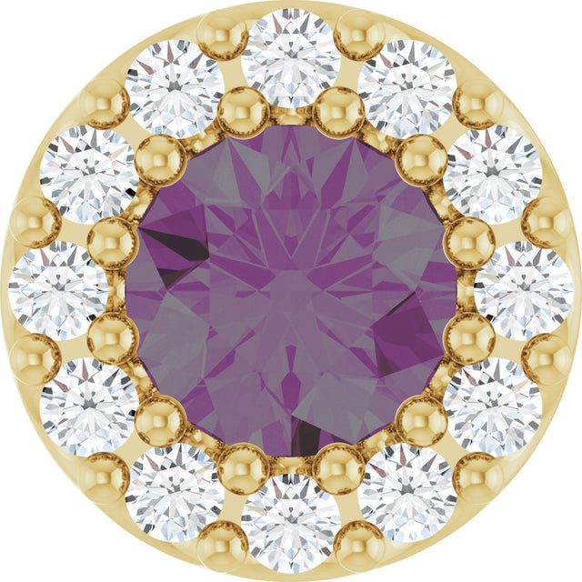 14K Gold Round Lab-Grown Alexandrite Halo-Style Pendant - Yellow Gold