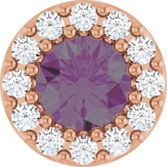 14K Gold Round Lab-Grown Alexandrite Halo-Style Pendant - Rose Gold