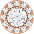 14K Gold Round Natural White Sapphire Halo-Style Pendant - Rose Gold