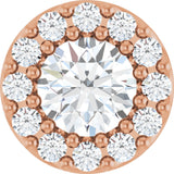 14K Gold Round Natural White Sapphire Halo-Style Pendant - Rose Gold