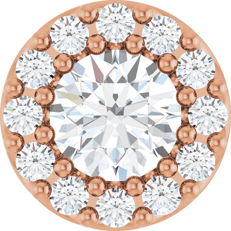 14K Gold Round Natural White Sapphire Halo-Style Pendant - Rose Gold