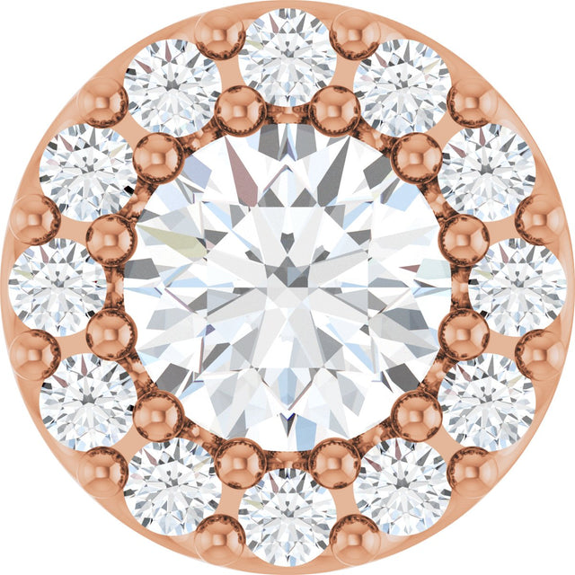 14K Gold Round Natural White Sapphire Halo-Style Pendant - Rose Gold