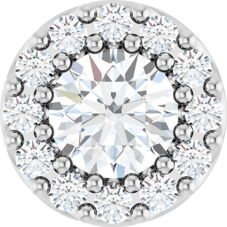 14K Gold Round Natural White Sapphire Halo-Style Pendant - White Gold