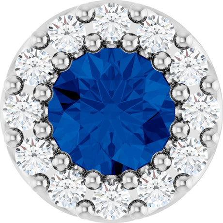 14K Gold Round Lab-Grown Blue Sapphire Halo-Style Pendant – up to 1/10 CTW - White Gold