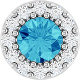 Platinum Round Natural Blue Zircon Halo-Style Pendant