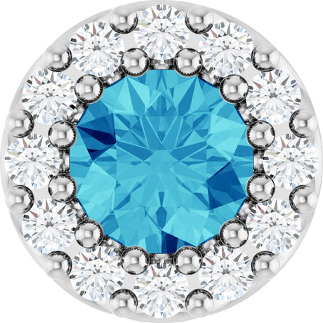 Platinum Round Natural Blue Zircon Halo-Style Pendant