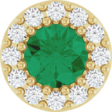 14K Gold Round Natural Emerald Halo-Style Pendant – up to 0.08 CTW - Yellow Gold