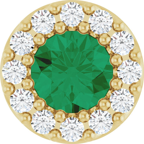 14K Gold Round Natural Emerald Halo-Style Pendant – up to 0.08 CTW - Yellow Gold