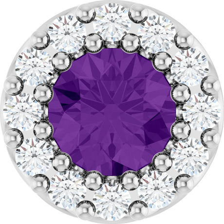 Platinum Round Natural Amethyst Halo-Style Pendant
